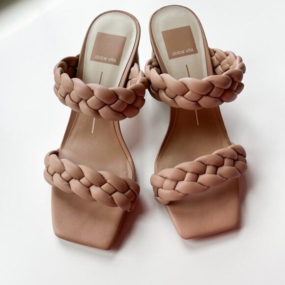 Evereve Dolce Vita Paily Cafe Brown Sandal 6 Block Heel Braided Spring Summer - Picture 2 of 8